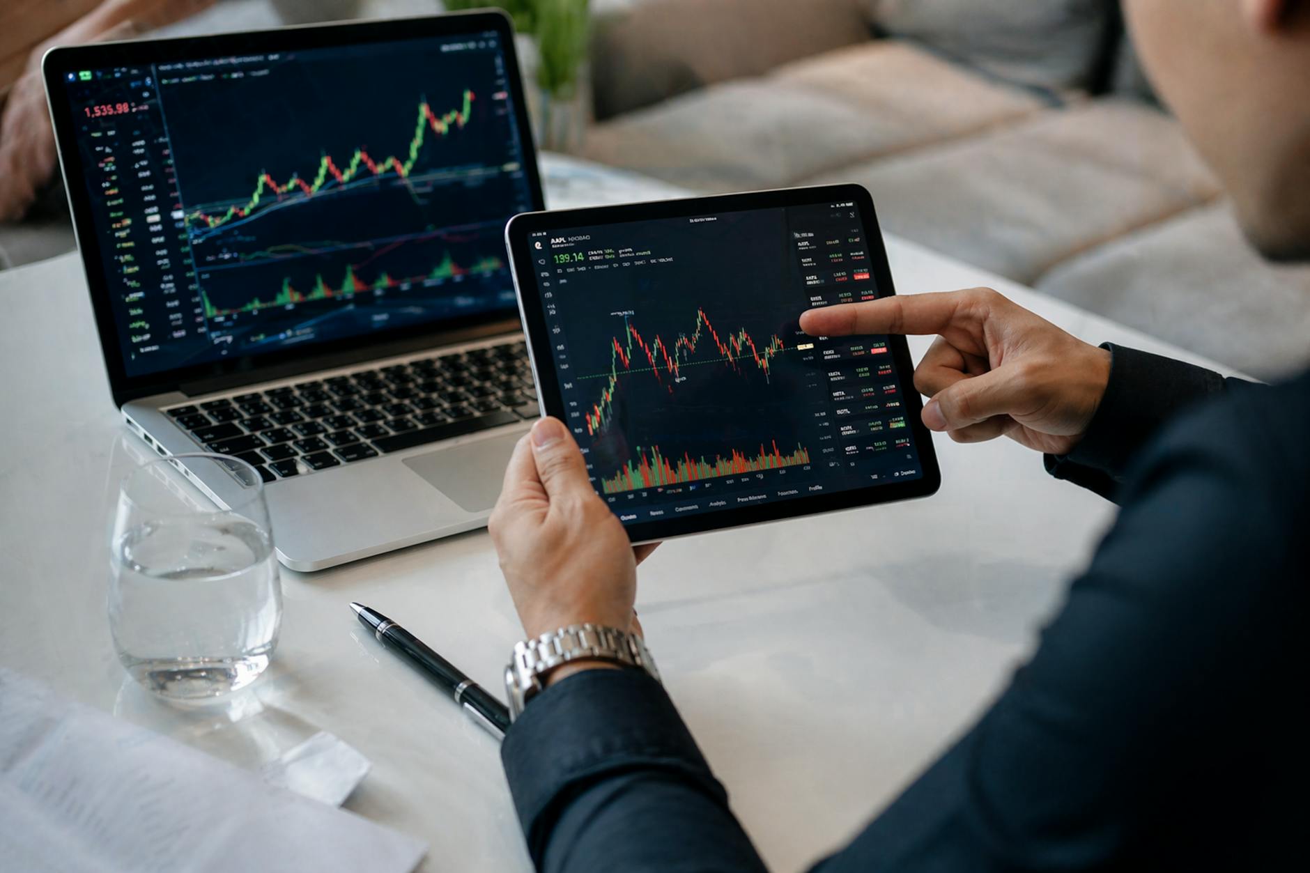 analyzing stock market trends on digital devices