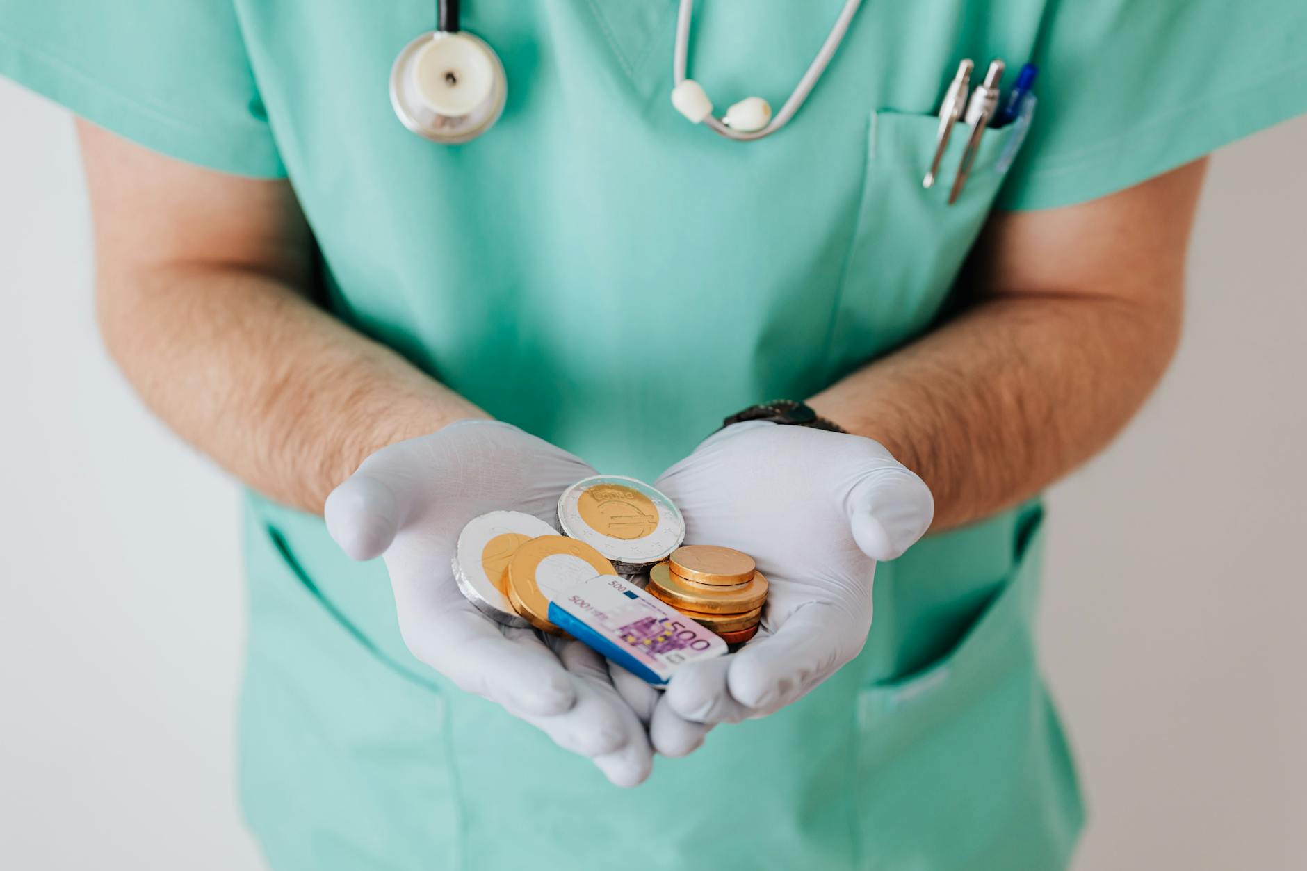 doctor showing cash money in clinic